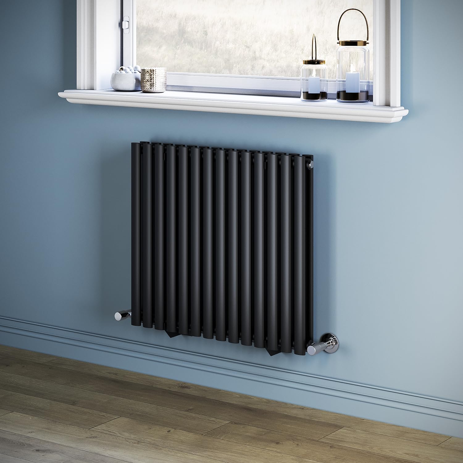 ELEGANTELEGANT 600x686mm Black Designer Radiator Horizontal Oval Column Modern Double Panel Central Heating Radiator