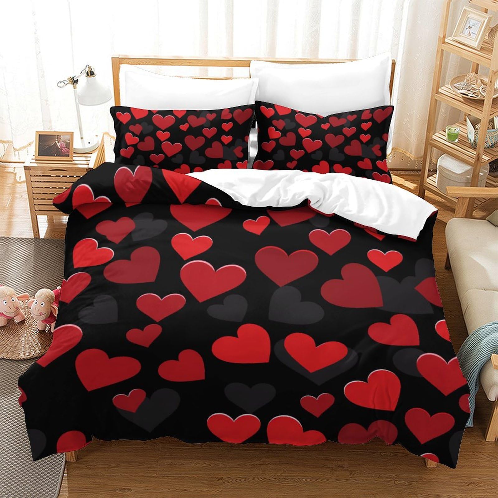 Housse de couette 3D Amour avec 2 taies d'oreiller 200x200 cm