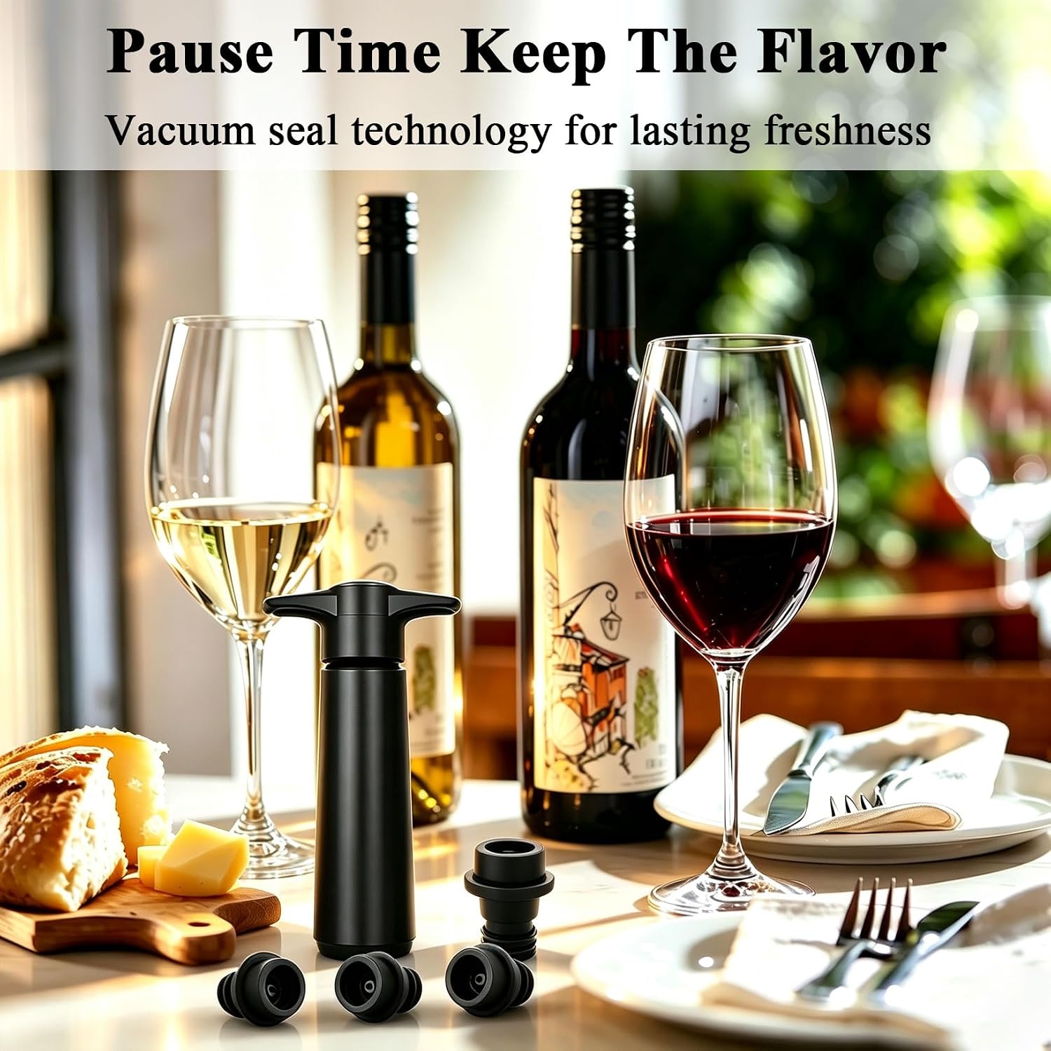 Wine Stoppers Vacuum with Pump, Keep Wine Fresh for up to 7 Days -1 Pump 4 Stopper, Wine Pumps and Wine Vacuum Stopper, Reusable for Wine Saver, Wine Stoppers for Wine Bottles