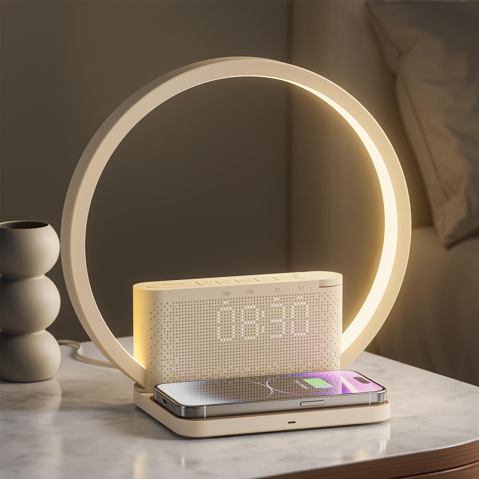 blonbar Lampada da comodino con sveglia luminosa, Wake Up Light, 10 W Wireless Charger, Touch dimmerabile con 3 livelli di luminosità, suono calmante, aiuto per dormire neonati e adulti per camera da