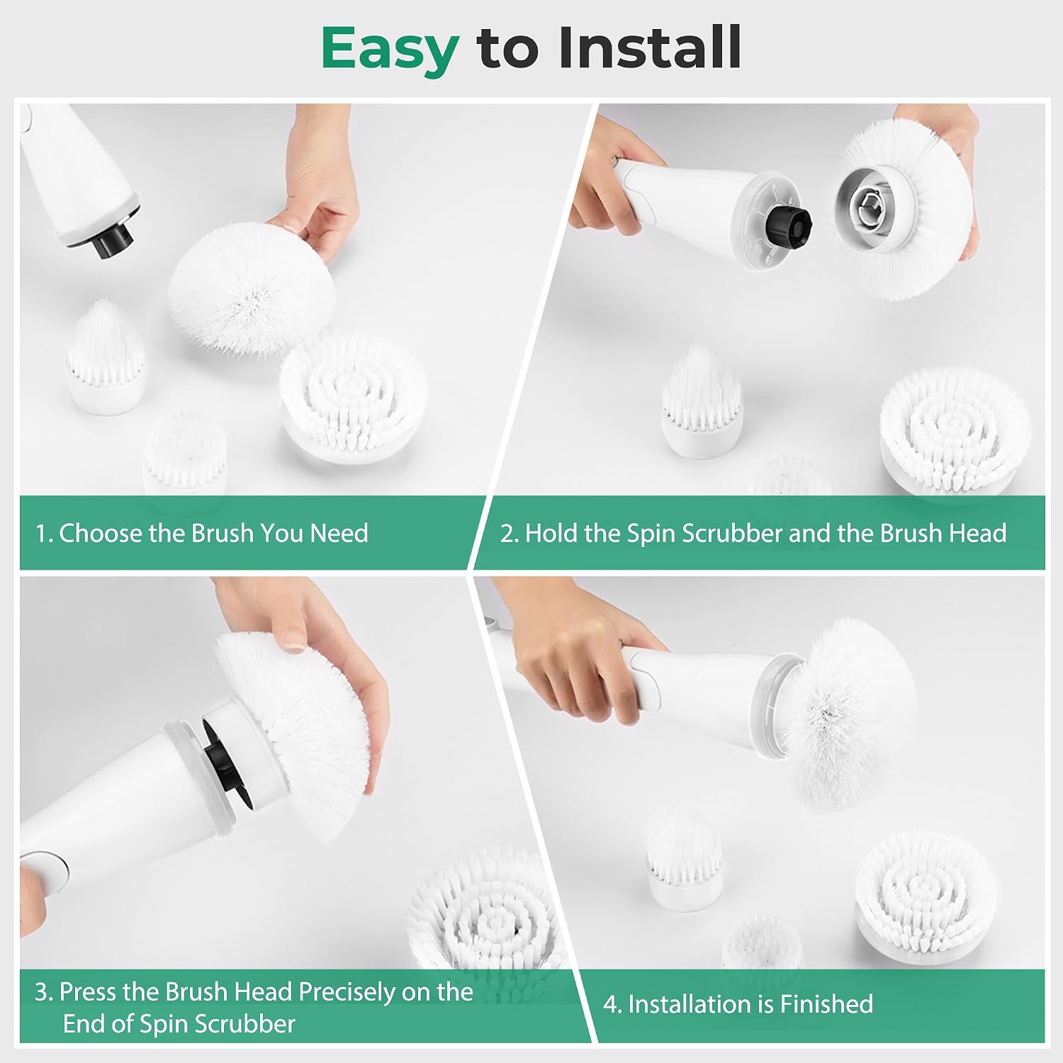 kHelfer Brush Head 4 Pack, 4 Pcs Replacement Brushes for KH8 Spin Scrubber