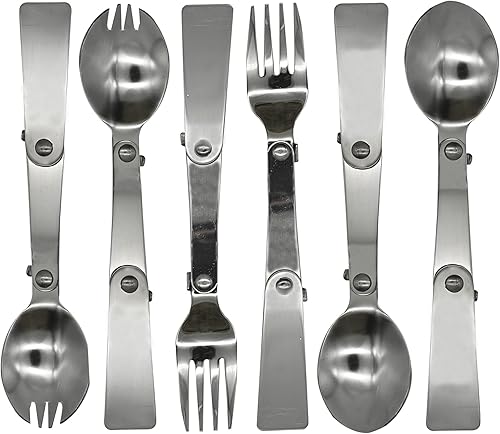 Juego de 6 cucharas plegables y tenedores, 1810 (304) de acero inoxidable portátil, utensilios de camping para termos actividades al aire libre