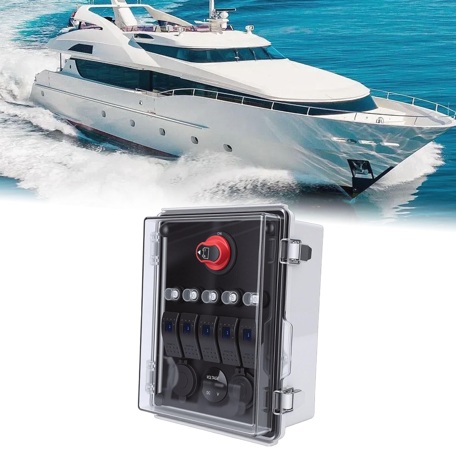 Caja de interruptor basculante con enchufe, panel de interruptor basculante impermeable con cargador USB PD, voltímetro LED, enchufe para encendedor de cigarrillos, instalación simplificada
