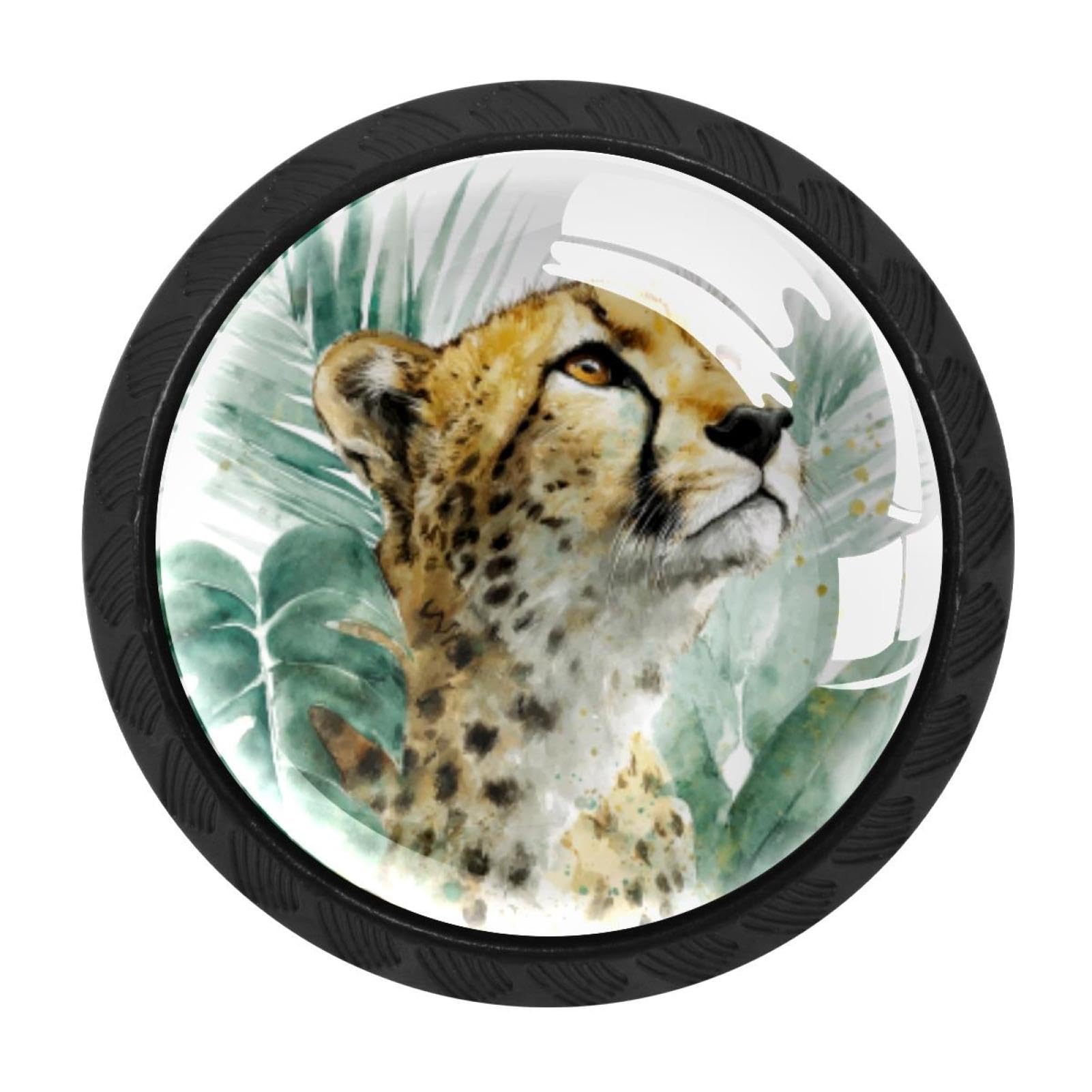 CHENZZZZ 4 Pieces Kitchen Cabinet Drawer Dresser Door Knobs Pulls Handles, Cheetah and Palm Leaves (16)