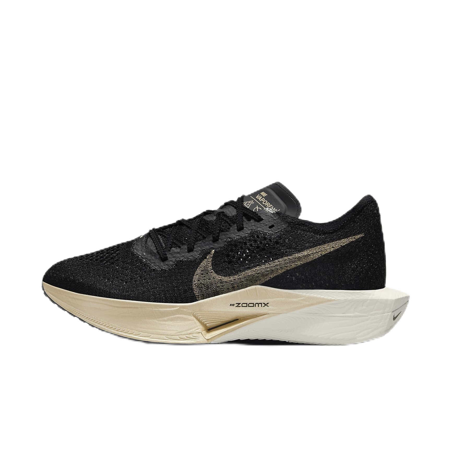 Nike Vaporfly 3 Men's Road Racing Shoes (DV4129-001, Black/Black/Oatmeal/Metallic Gold Grain) Size 13