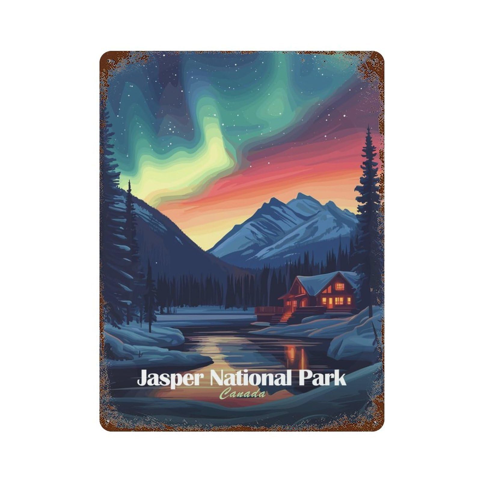 Jasper National Park Rusty Metal Tin Sign 15.7"x11.8", Ideal for Pub, Kitchen And Man Cave Decor