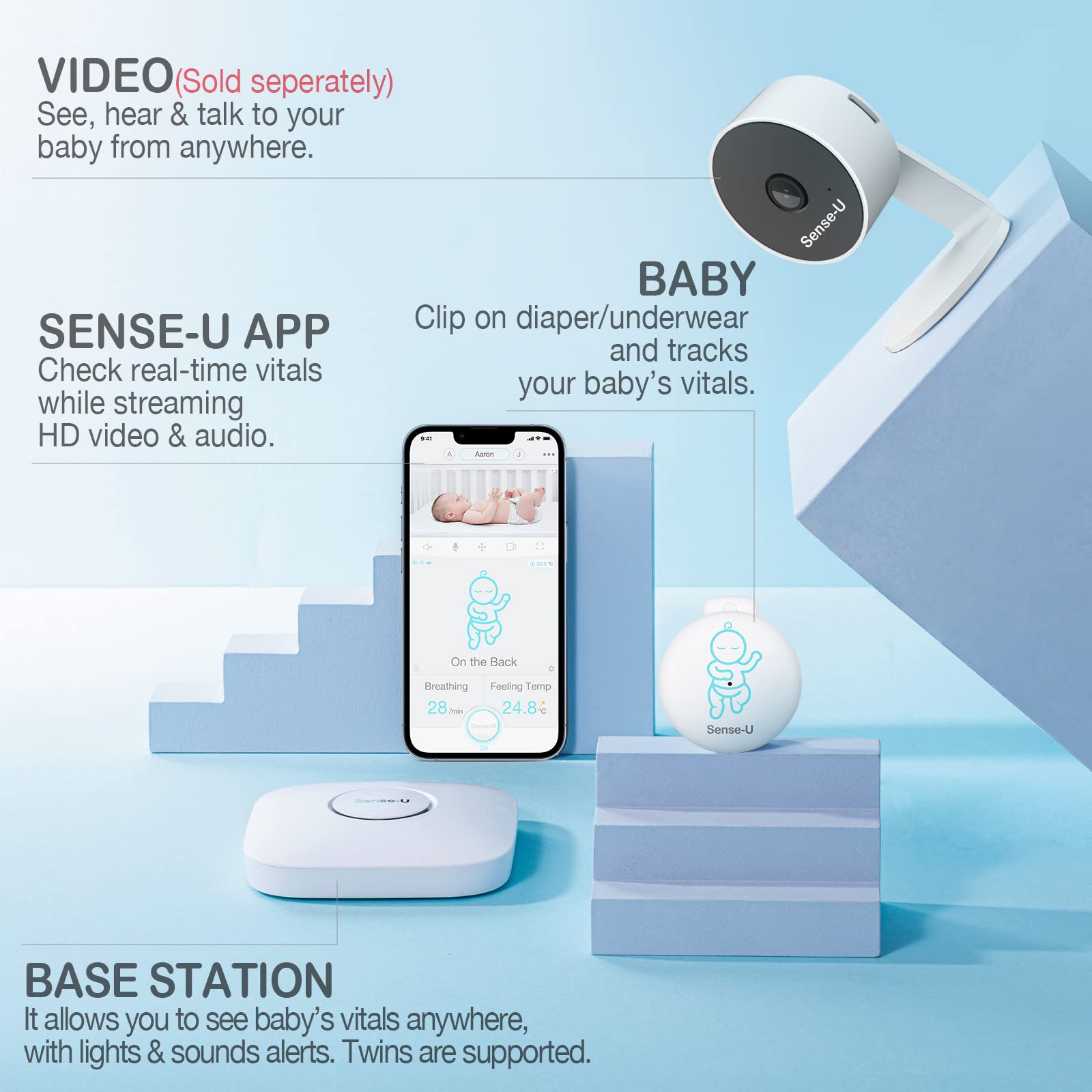 Sense-U Basisstation (2,4 GHz) – kompatibel mit den Sense-U Babymonitoren und lässt Sie die Daten Ihres Babys von überall aus sehen (Babyphone nicht im Lieferumfang enthalten)