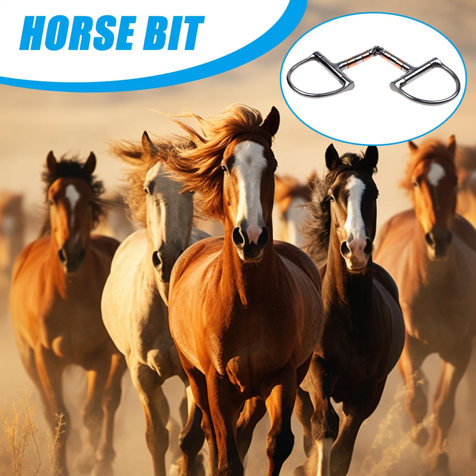 Copper Roller Mouth Bit, Snaffle Horse Training Bit, D-Ring Horse Bit for Racing, Training Snaffle Bits, Copper Roller Mouth, D-Ring Horse Control for Racing and Training, Single Joint Control