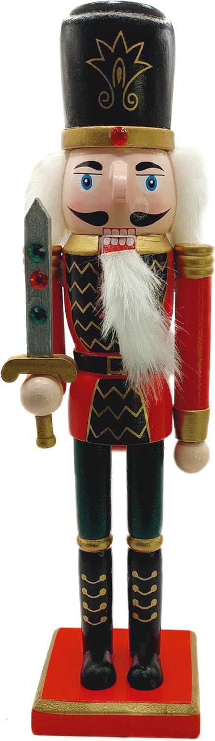 Wizardi Classic Wooden Festive Decoration - Christmas Nutcracker The Swordsman F07M14-38-N01724A