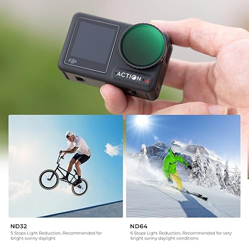 Miniatura 4 de K&F Concept Kit de filtro ND compatible con DJI Osmo Action 4, ND8 ND16 ND32 ND64 Paquete de 4 filtros de vidrio óptico de control de exposición de