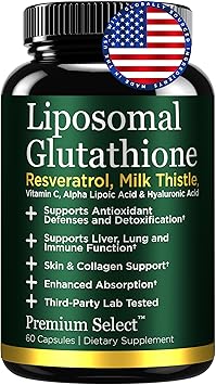 Liposomal Glutathione Capsules with Resveratrol & Milk Thistle Supplement for Men and Women - L-Glutathione - 60 Capsules, Third Party Tested, Made in USA