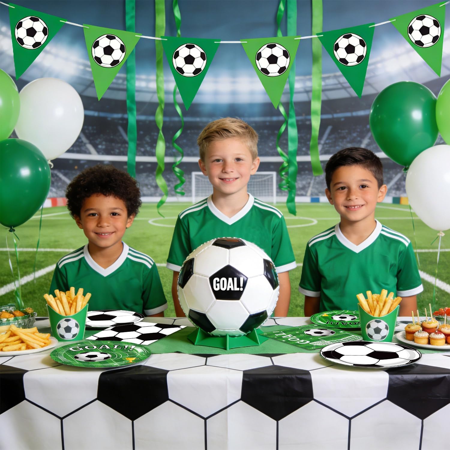 QIYANPAX 72 Pcs Soccer Plates and Napkins, Soccer Birthday Party Decorations Including Dinner Plates, Dessert Plates and Napkins for Boys Sports Soccer Party Decorations, Serves 24