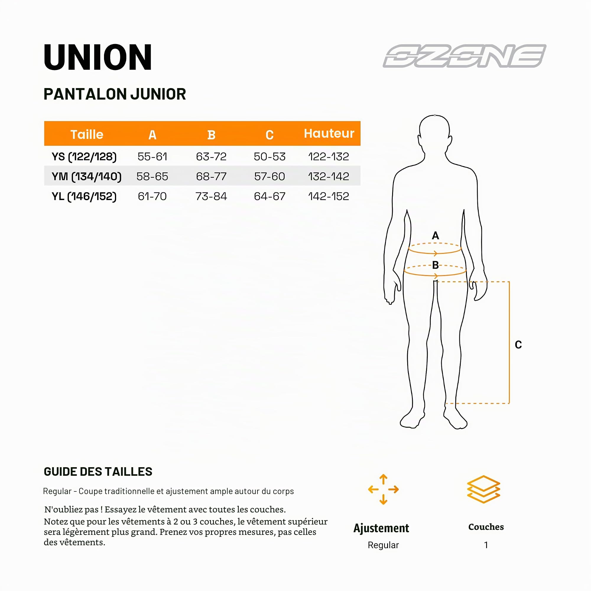 OZONE MOTO Union Junior Pantalon de Moto Enfant | Textiles | Protecteurs de Genou Niveau 1 | Membrane Intégrée | Possibilité d'extension de Jambe | 2 Canaux de Ventilation | 3 Tailles