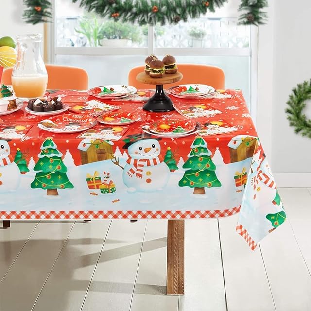 Christmas Table Cloths Christmas Tablecloths Rectangular Washable Table Cover Stain-Resistant for Christmas New Year Decoration Xmas Party Home Decor Christmas Table Cloths (white)