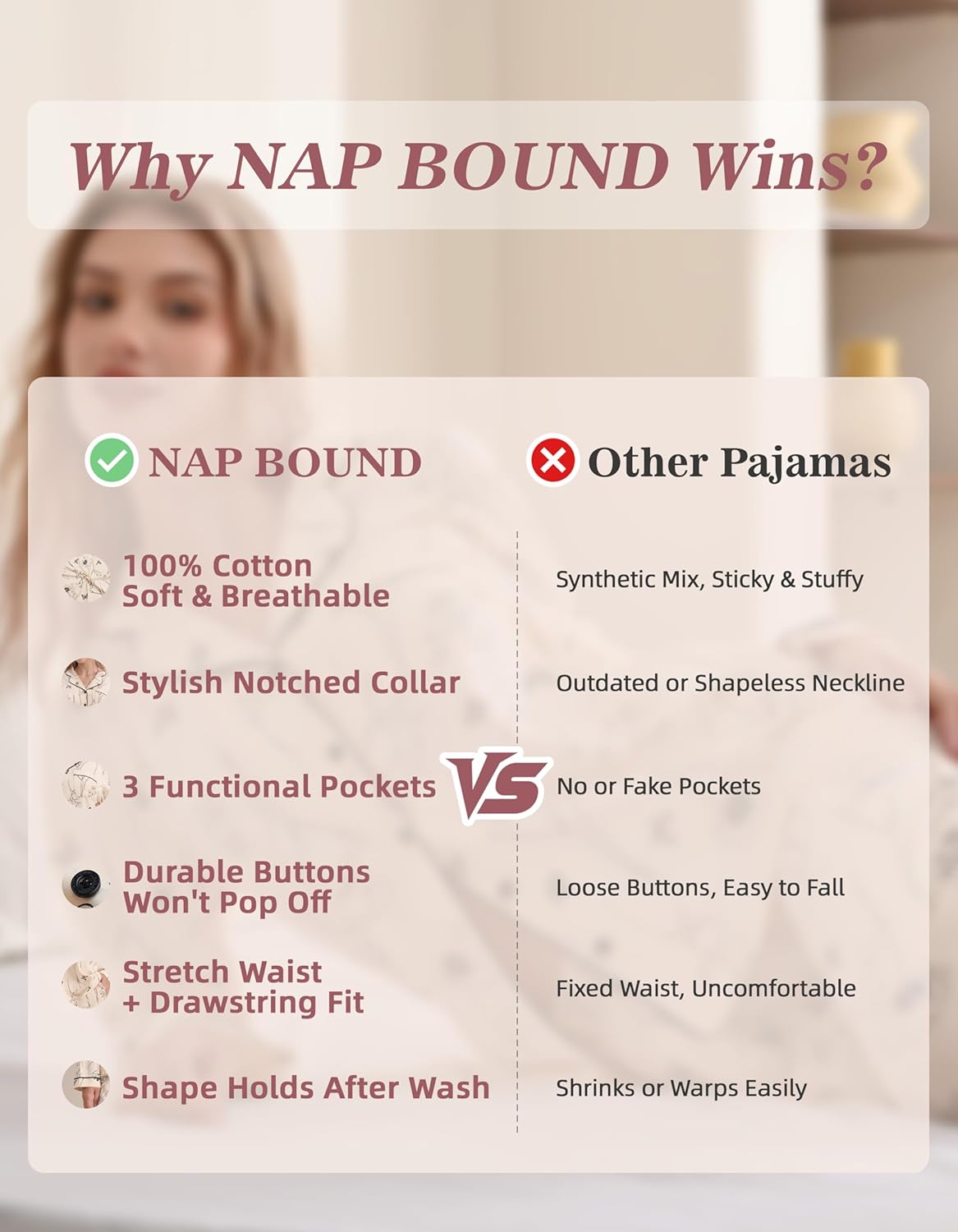 100% Cotton Pajamas for Women 2 Piece PJs Set Poppy Lines L Long Sleeve with 3 Pockets Sleepwear (YSHD,L) - Image 5