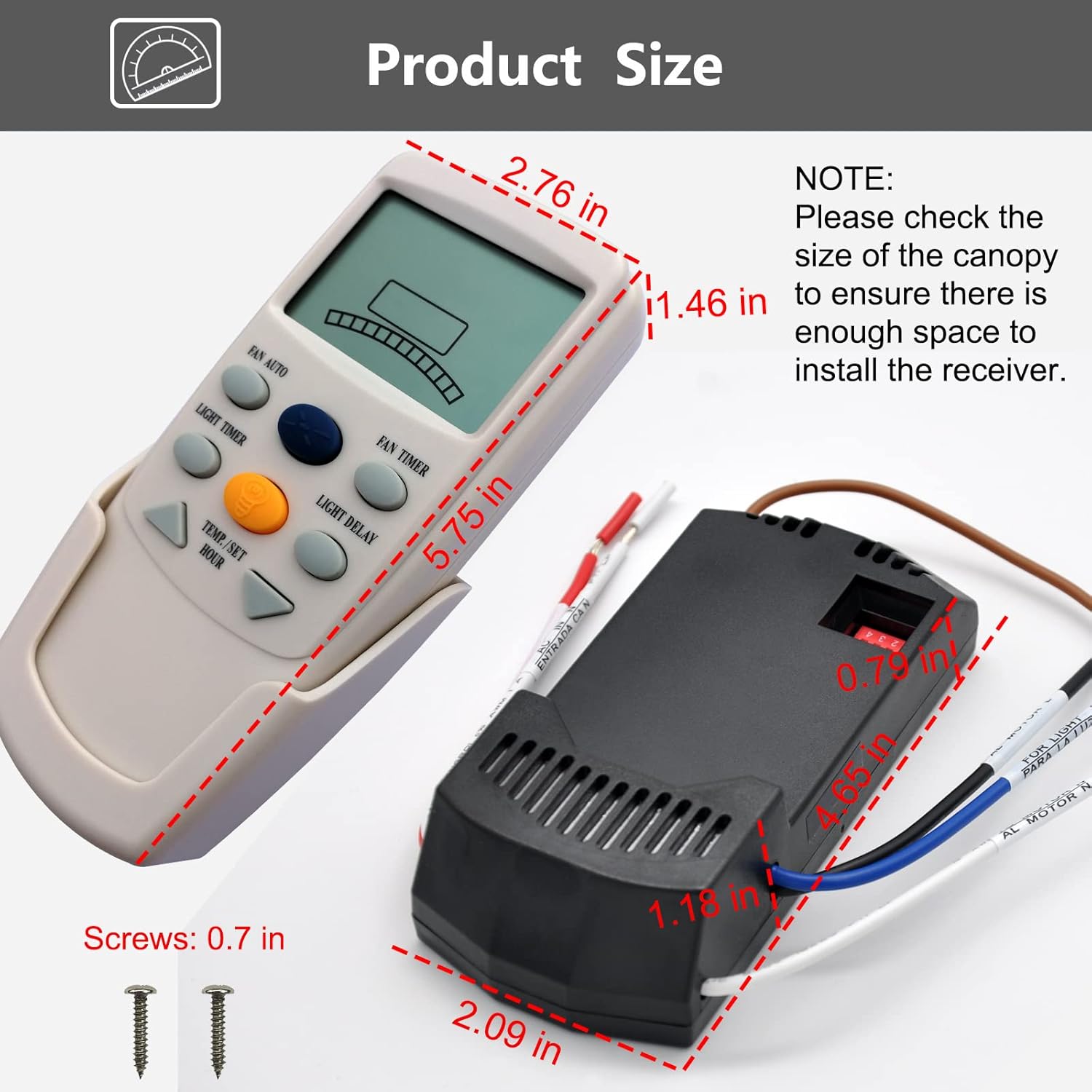 FAN-9T Thermostatic Ceiling Fan Light Remote Control Kit for Hampton Bay, w/Receiver Fan Timer LCD Display Temp 3-Speed, Replacement for FAN-9T L3HFAN-9T, No Dimmer No Reverse