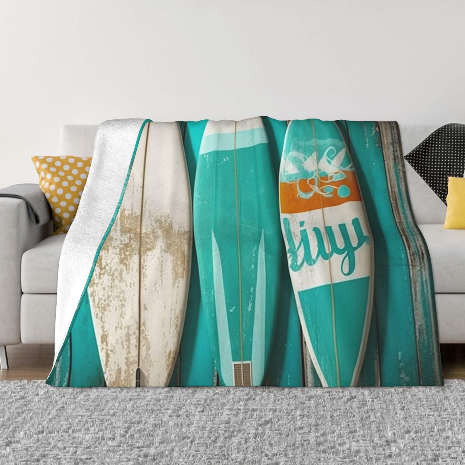 Couverture polaire flanelle jeté de lit motif planche de surf vintage