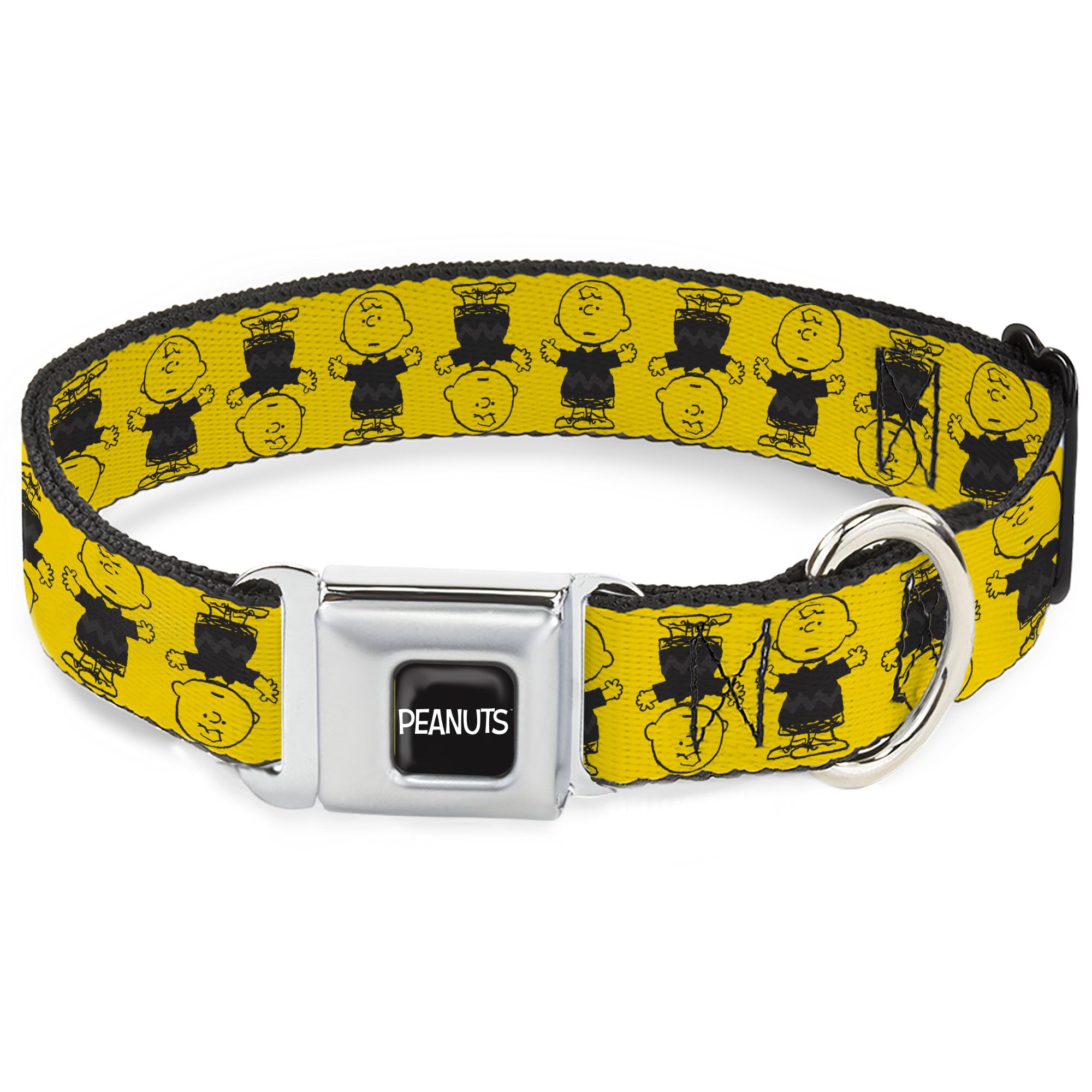 Peanuts Worldwide LLC Pet Collar, Dog Collar Metal Seatbelt Buckle, Peanuts Charlie Brown Pose Flip Yellow Black, 16 to 23 Inches 1.5 Inch Wide