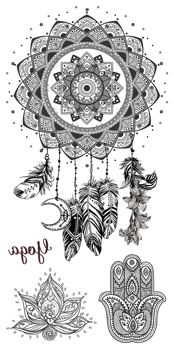 Supperb Temporary Tattoos - Black & White Dream Catcher Dreamcatcher Feather Bohemian Tattoo