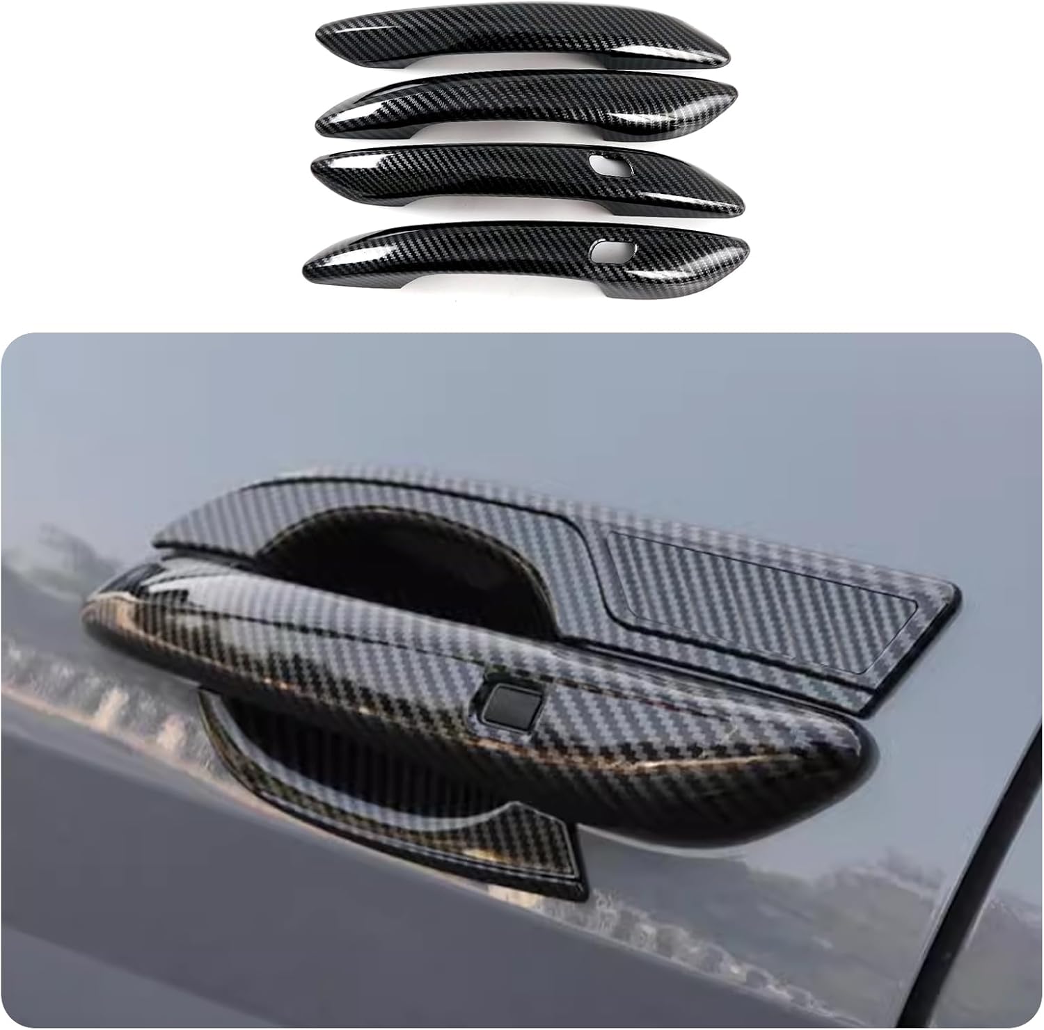 Car Accessories Fit for Hyundai Elantra 2021 2022 2023 2024 2025 2026 Exterior Side Door Handles Cup Cover Trime (Handle:Carbon Fiber) 4PCS ABS