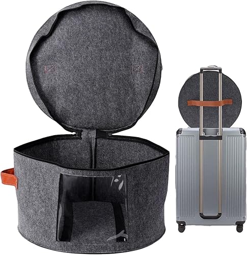 INLIMA Caja organizadora de sombrero de viaje, Caja de sombrero de doble manija, Cajas de sombrero redondo con tapas, Caja de sombrero plegable