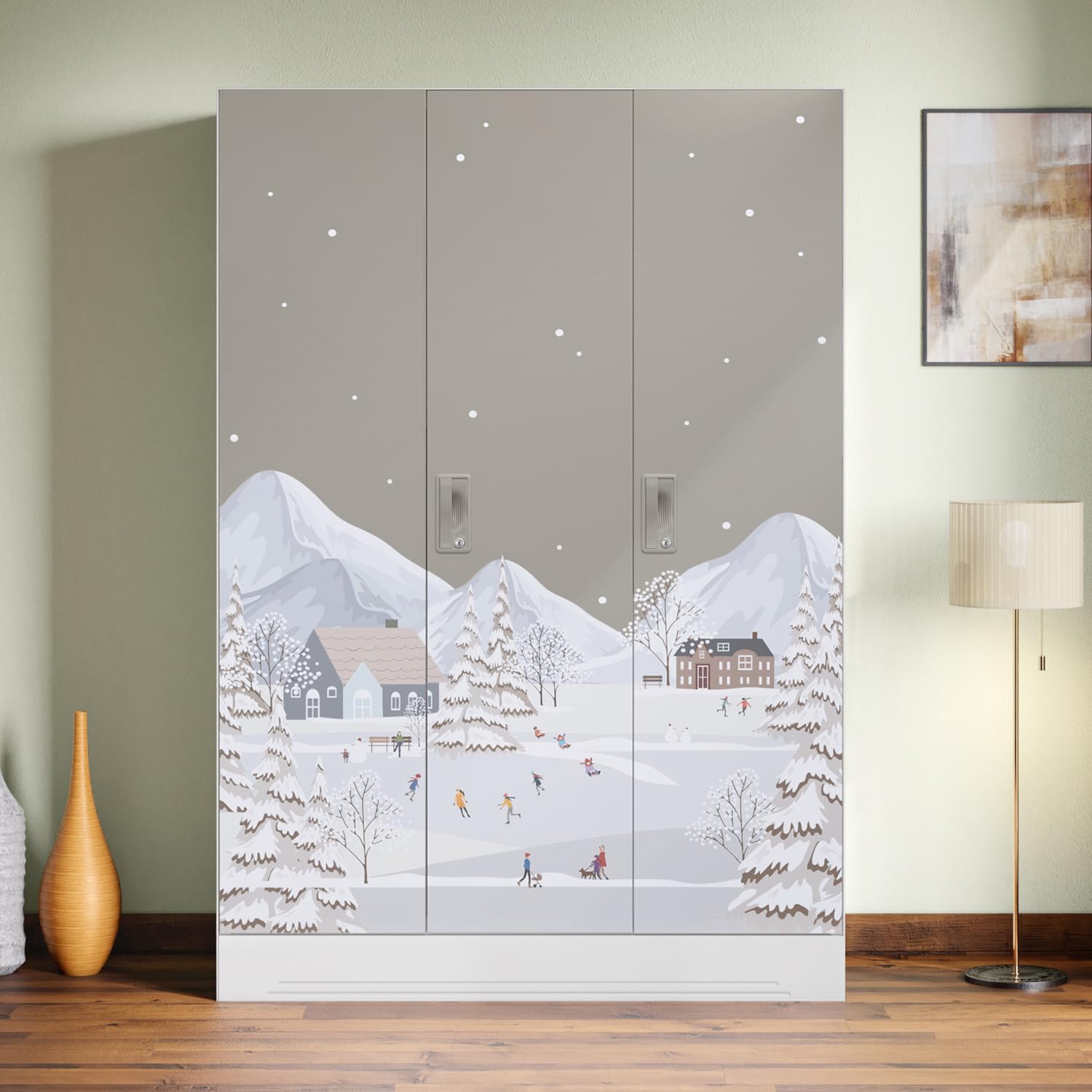 Interio by Godrej Slimline 3-Door Digital Printed Steel Almirah (Snowscape Warm Grey), 1-Year Warranty, 1 Locker-image-27