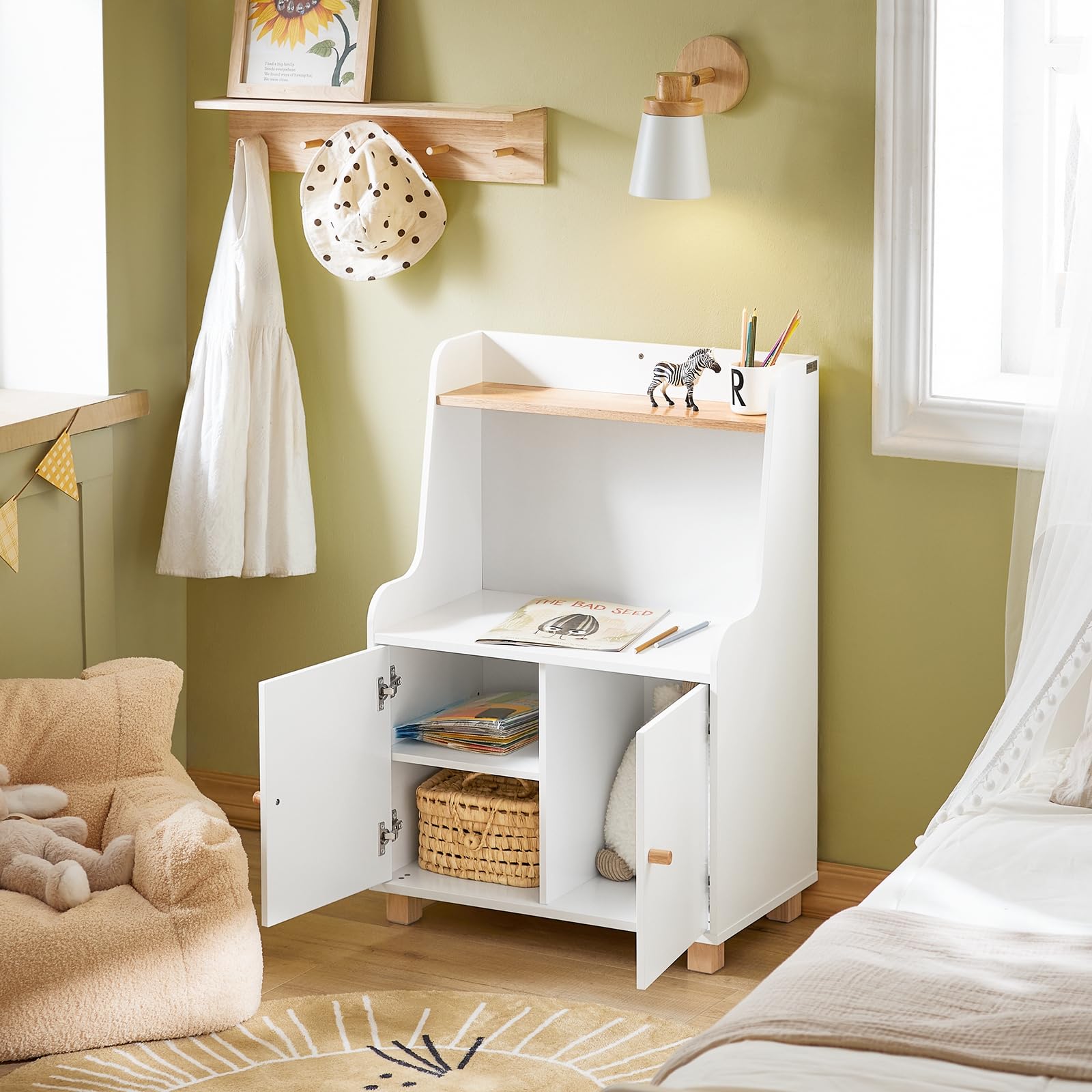 SoBuy Comodino per bambini Scaffale per cameretta per bambini Mobili per cameretta Bianco 60x35x87cm KMB84-W