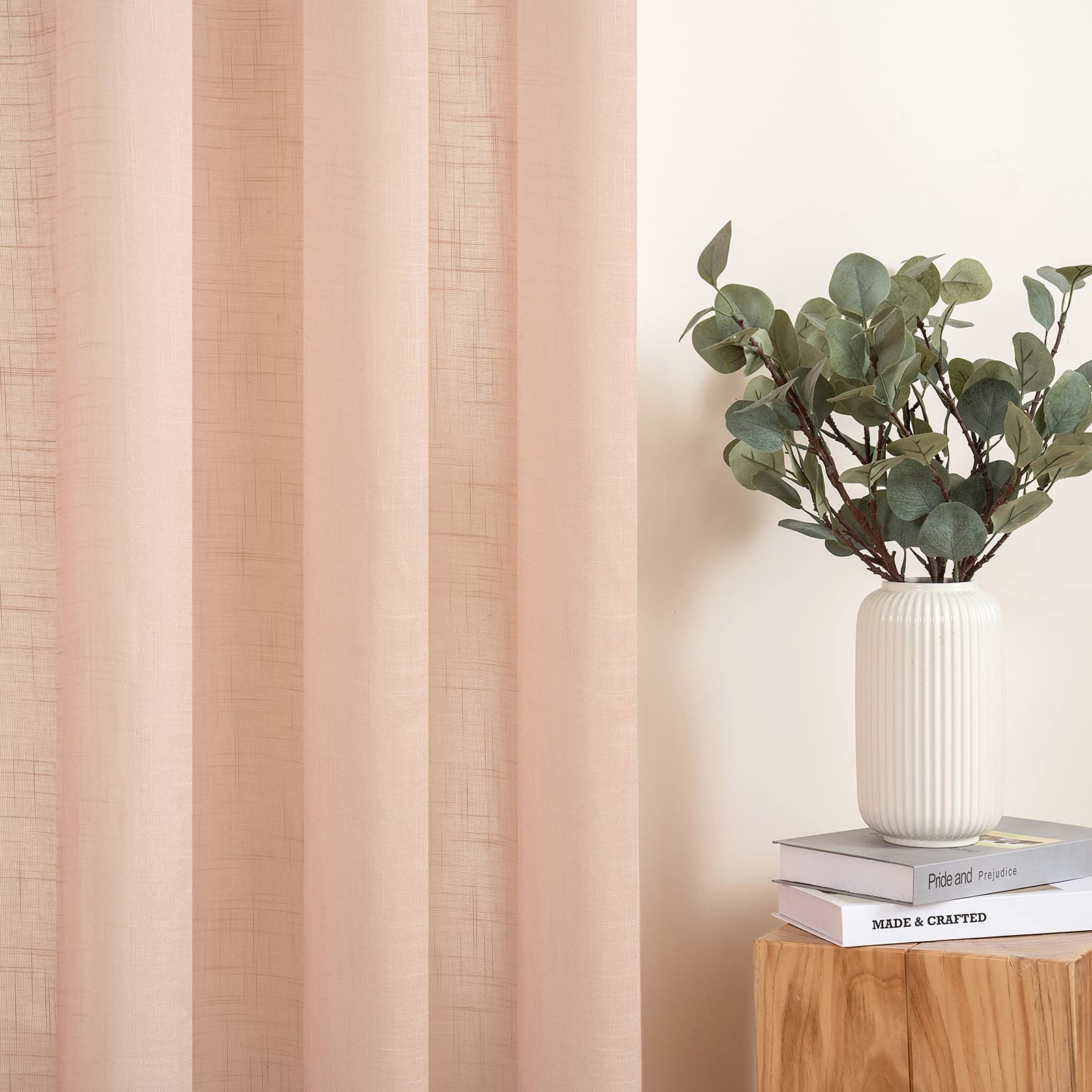 MIULEE 2er Set Voile Vorhang – 140x225 Cm (BxH), Transparent, Mit Ösen, Elfenbeinweiß – Leinenoptik Für Wohnzimmer & Schlafzimmer