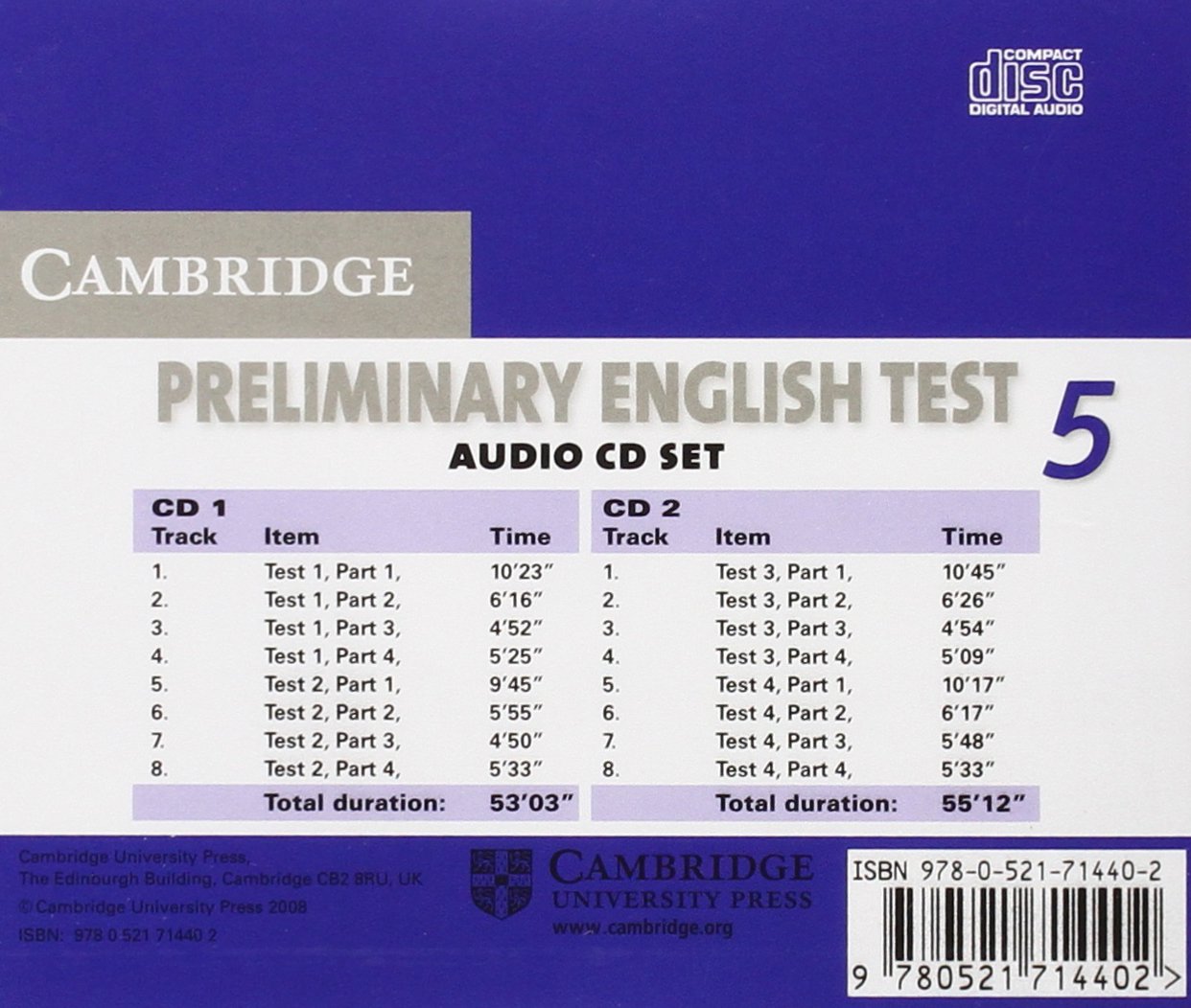 Cambridge Preliminary English Test 5 Audio CD Set (2 CDs)