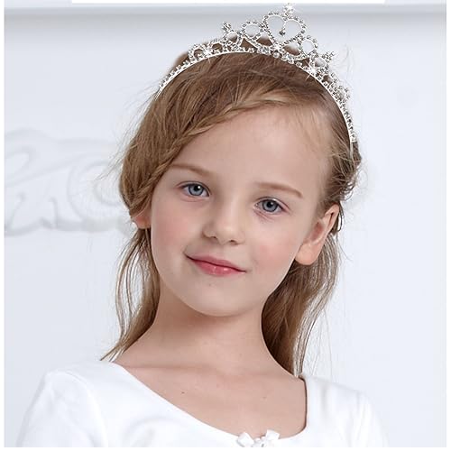 Miniatura 7 de Tinsky delicado para bodas y fiestas corona, diadema, tiara para niños que llevan las flores con cristales forma de corazón (Plata)