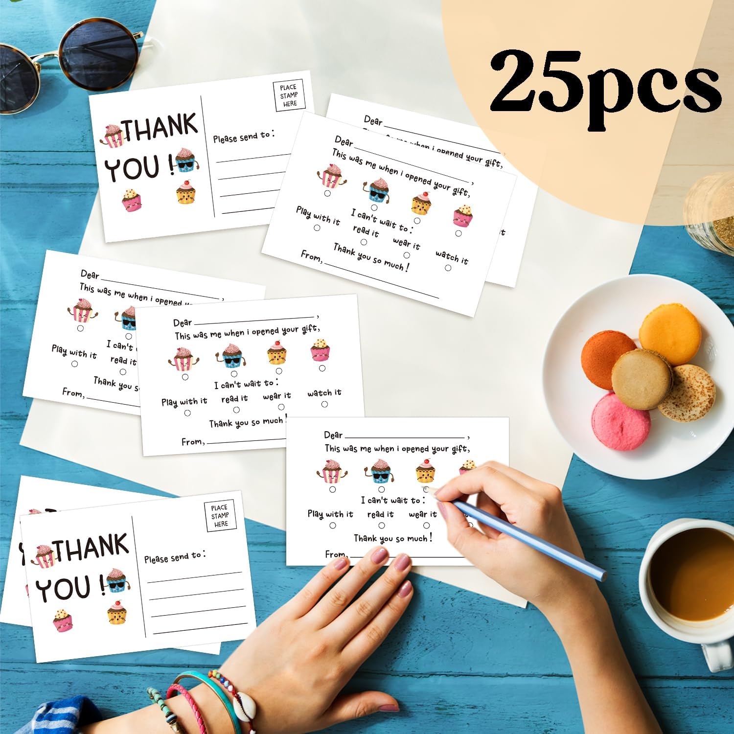 Thank You Postcards for Kids, 4x6 No Envelope Needed Double Sided Design Post Cards, 25 PCS Fun Kids Thank You Cards Fill in the Blank Birthday Postcards for Birthday Party -04 - Image 3