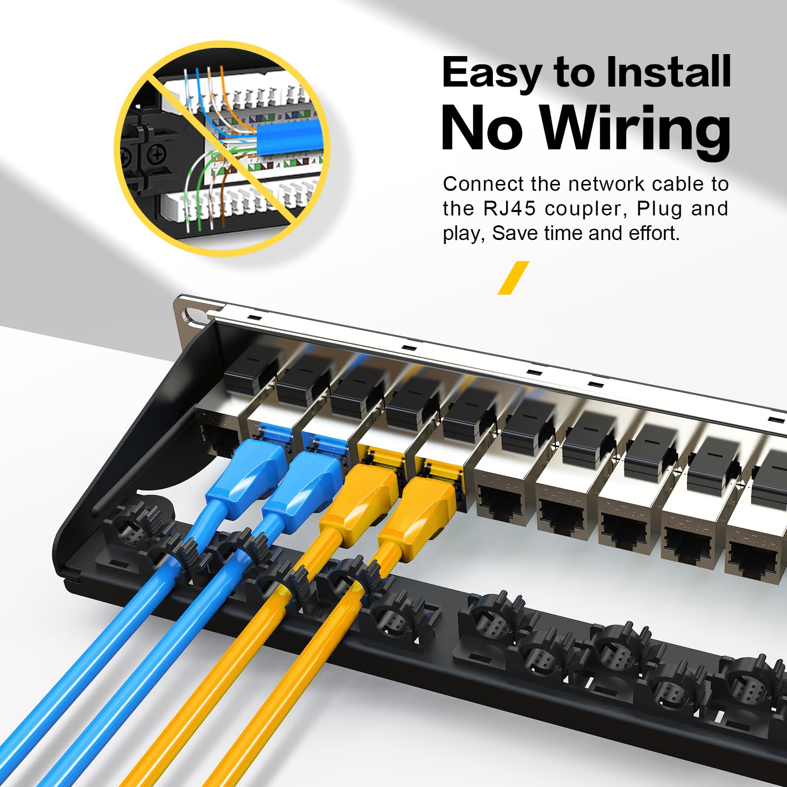 Panneau de brassage 12 ports avec 12 prises Cat6 Keystone 10G avec barre arrière amovible Panneau de brassage réseau 1U 25,4 cm pour Cat6, Cat5e, Cat5 (CAT6, 1U12Port)