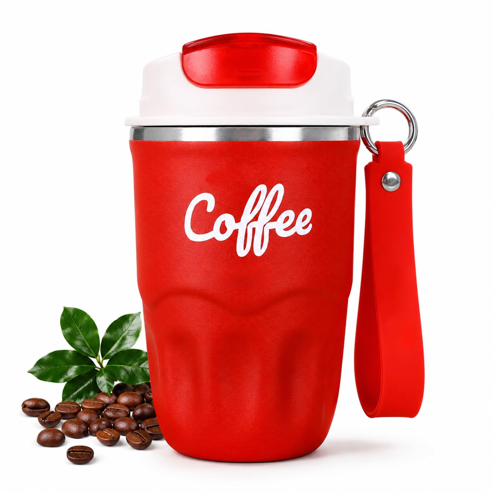 Coffee Vacuum Flask, 1 Count Portable Coffee Cup with Lid & Handle, Stainless Steel Insulated Water Bottle for Home, Office, and Outdoor Use, Insulated Travel Drinkware, Travel Coffee Mugs (Red)