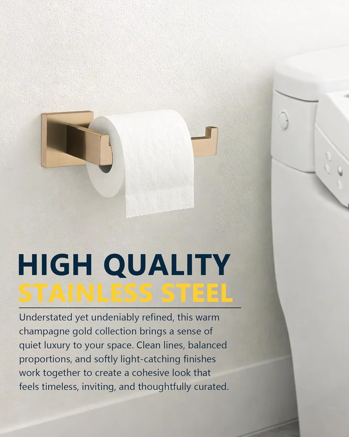 Toilet Paper Holder, Compatible with Champagne Bronze Bathroom Toilet Paper Roll Holder, Premium SUS304 Stainless Steel, Rustproof Wall-Mounted Design for Bathroom, Kitchen, Washroom