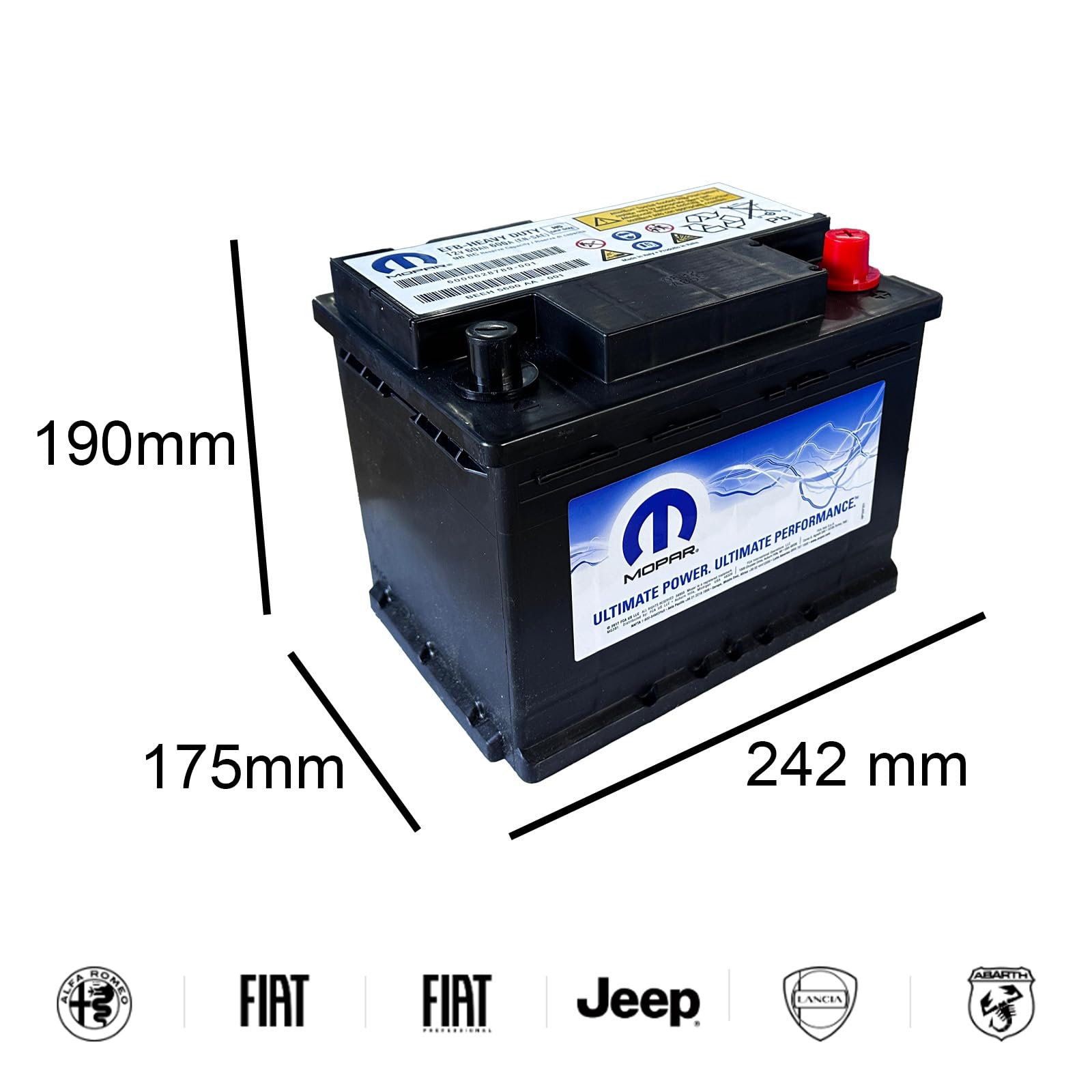 Bateria Auto 60Ah EFB 600A Start & Stop do FIAT, ALFA ROMEO, LANCIA, JEEP