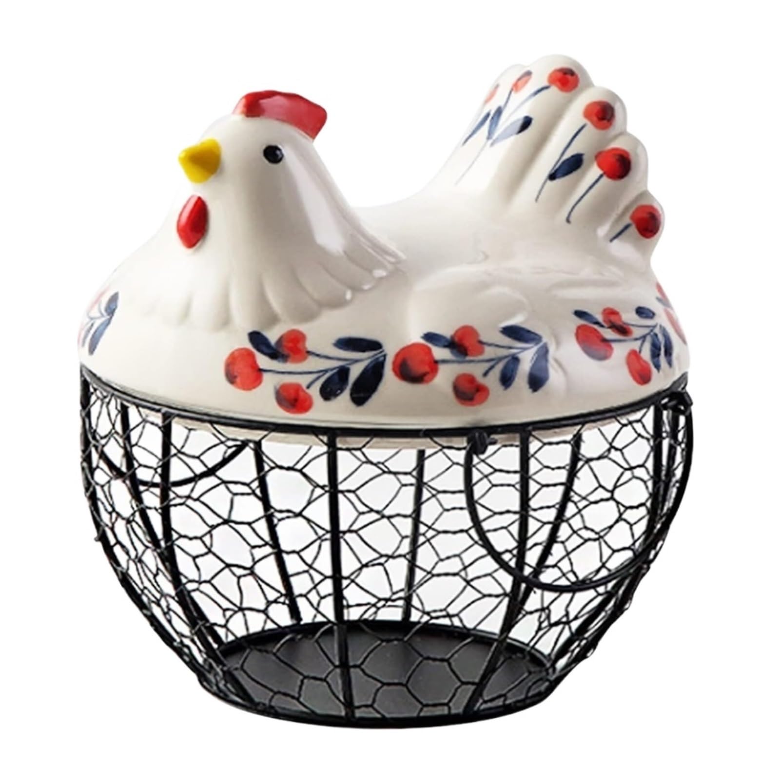 Cesta para La Recogida De Huevos Cesta De Huevos Alambre Metal para Almacenamiento Cocina, Caja Organizadora Frescos con Cubierta Pollo Granja Cerámica para Mostrador