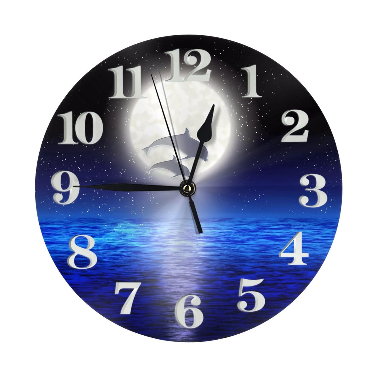 Amazon.co.jp: Asamike 掛け時計 イルカ 夜の海風景 月 おしゃれ