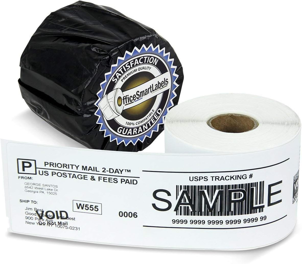 OfficeSmartLabels 2-5/16 x 7-1/2 inch Self-Adhesive1-Part Internet Postage Labels, Compatible with 99019 Labels (1 Roll, 150 Per Roll, White) (Pack of 2)