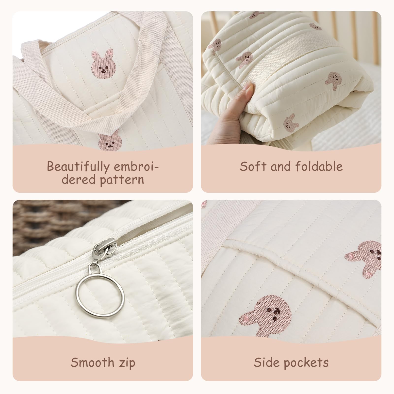 Borsa Portaoggetti per Passeggino Borsa da Viaggio Organizer per Passeggini per Carrozzina di Grande capacità con 2 Cinghie per Passeggino per Il Cambiamentodel Pannolino(Coniglietto)