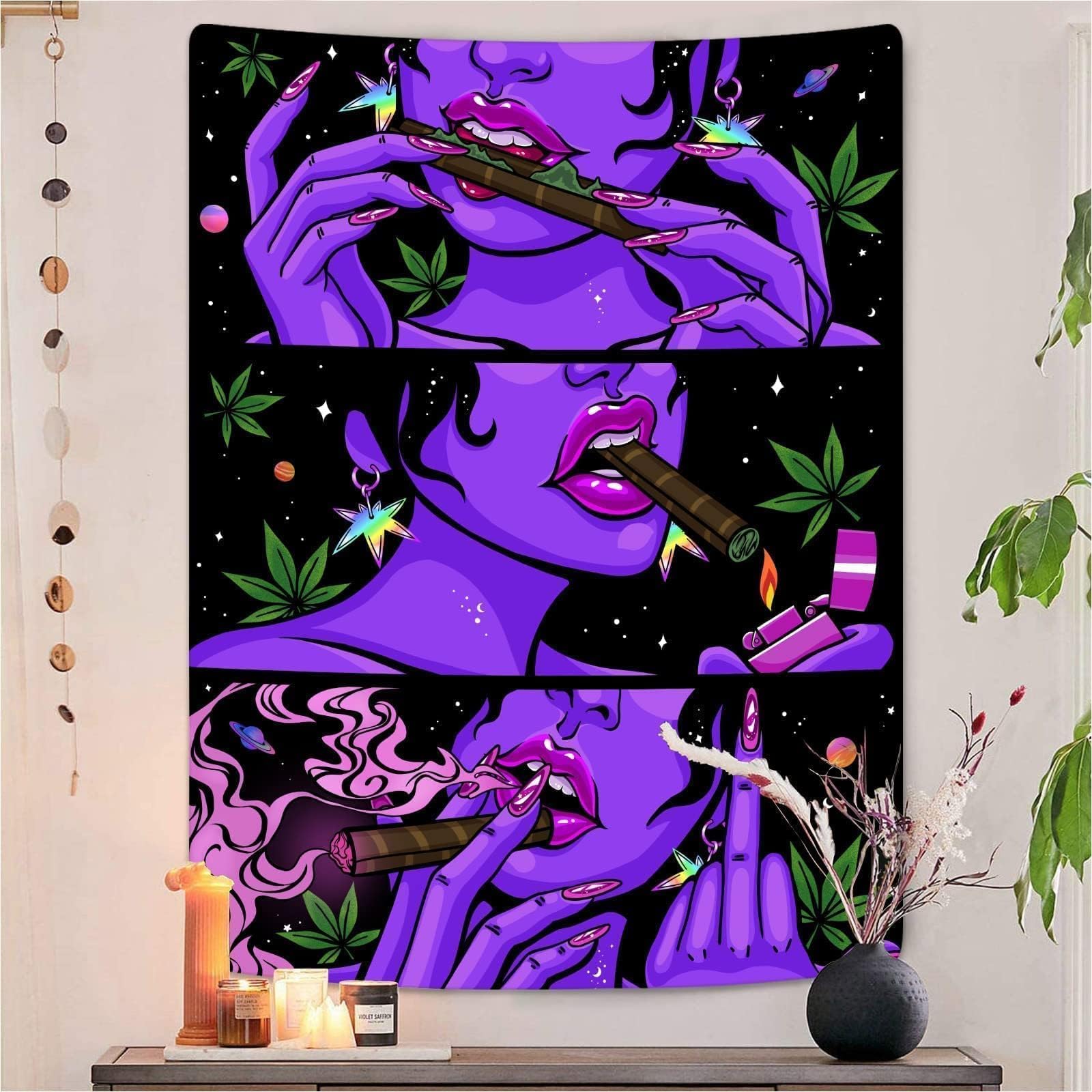 Wegklazax Fantasy Tapestry Blacklight Tapestry for Bedroom Cool Tapestries Wall Hanging for Bedroom and Living Room Purple 36×48 Inches