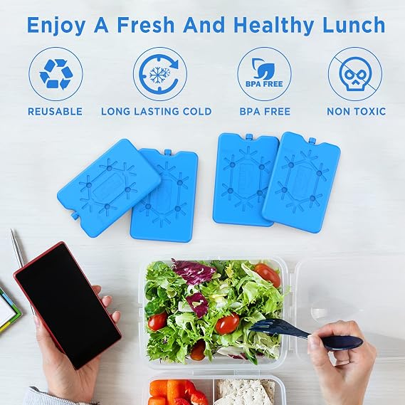 OUTXE Ice Packs for Lunch Box - Reusable Ultra-Thin Freezer Packs - Long-Lasting Cool Packs for Coolers, Keep Food Fresh and Cold in Lunch Boxes and breastmilk Bags