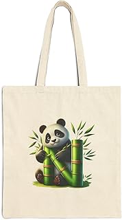 حقيبة كبيرة توت بتصميم باندا لطيف مع حرف N من الخيزران - حقيبة قماشية صديقة للبيئة لمحبي الباندا مع سحاب - 802