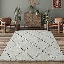 the carpet Bahar Shaggy Elegant Living Room Rug, Long Pile, Soft and Easy Care, Cream/Black, 120 x 170 cm