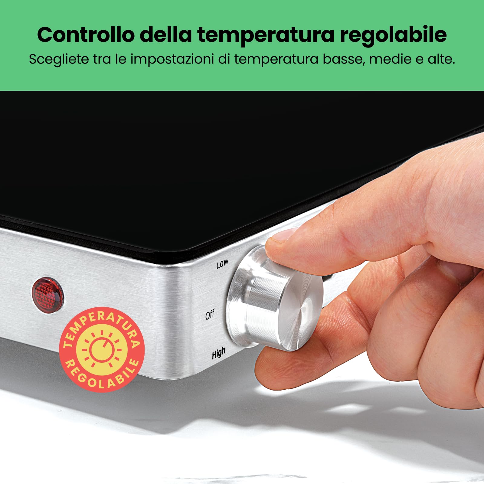 Scaldavivande elettrico Chefman con temperatura regolabile, perfetto per buffet, ristoranti, feste, eventi e cene a casa, superficie in vetro 25" x 18" per mantenere il cibo caldo – Nero