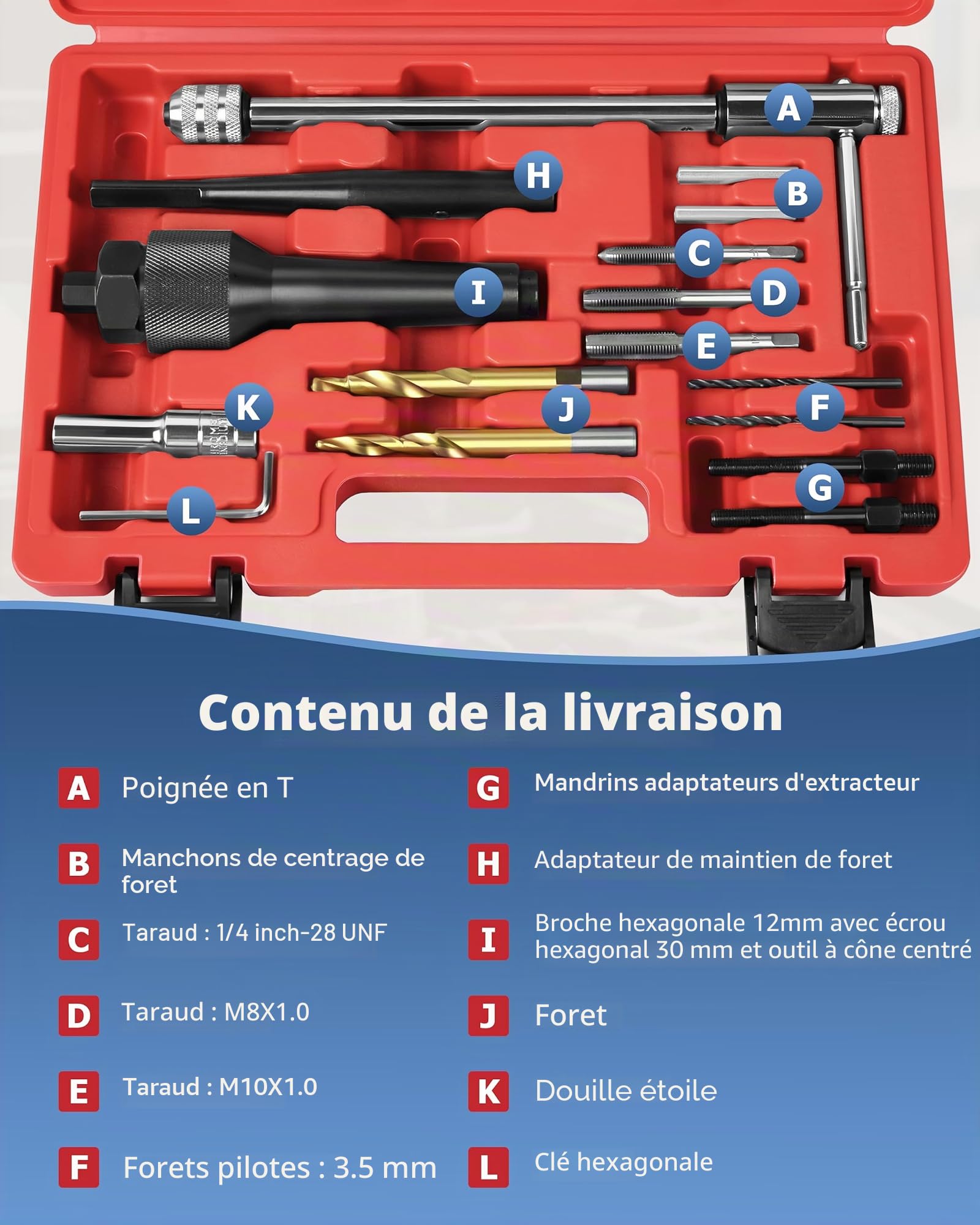 DAYUAN Kit d'outils de retrait de bougie de préchauffage endommagée 8 mm et 10 mm