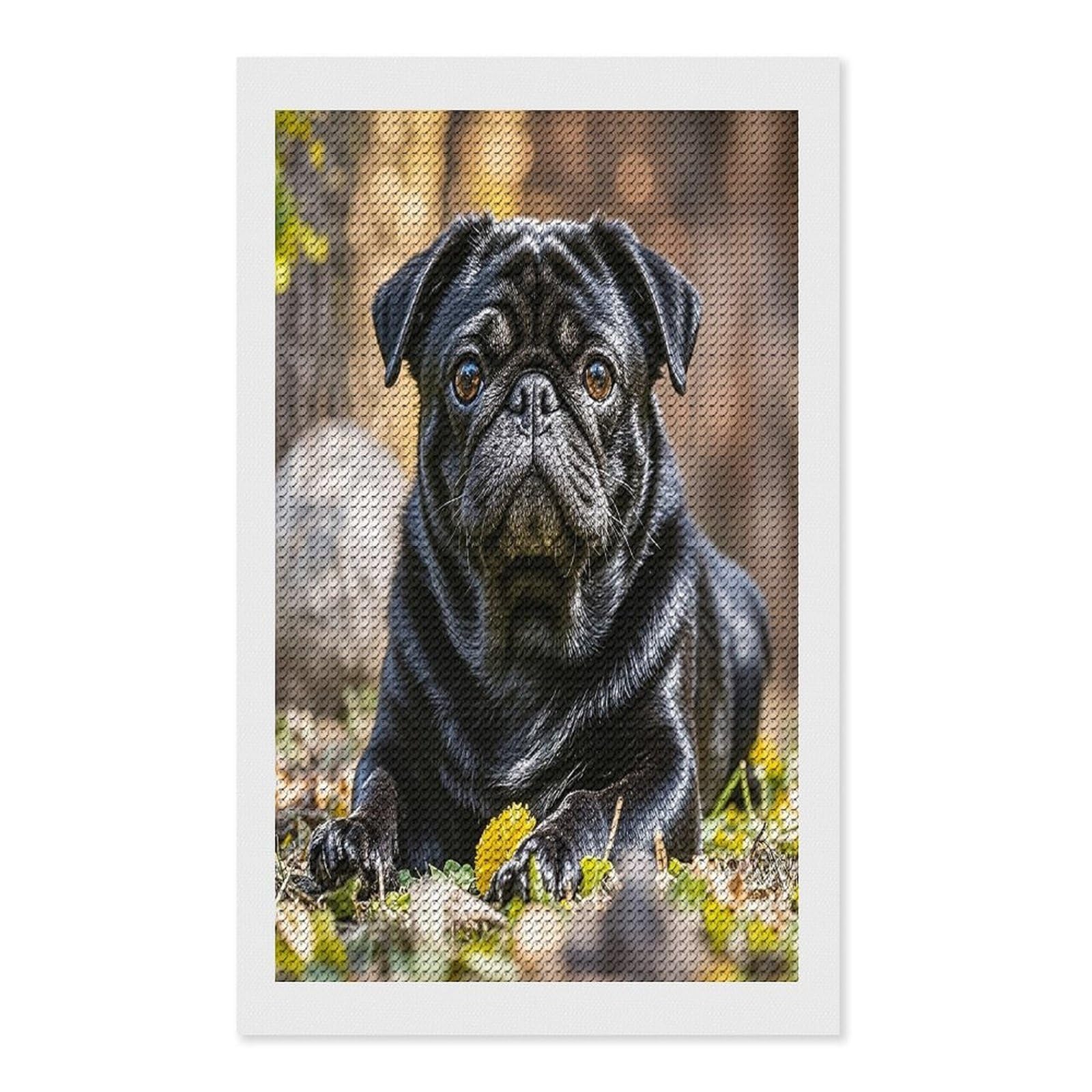 FekiLoot Cute Black Pug Dog Diamond Art Kits for Adults Diamond Painting Kits for Beginners DIY Diamond Art Kits Round Full Drill Diamond Dot Gem Painting for Home Wall Decor Gift 12"x20"