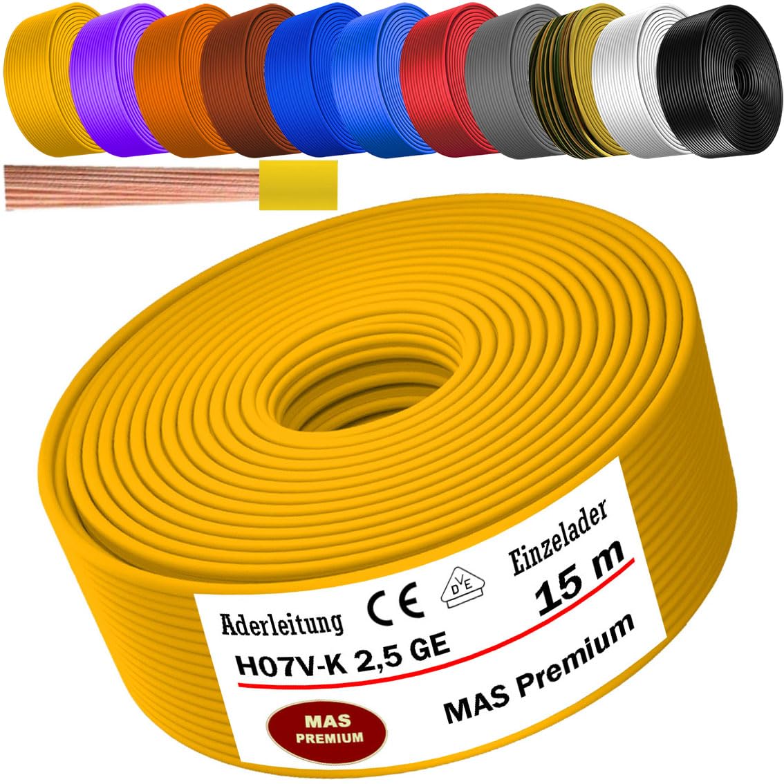 Cable De 5 A 100 M H07 V-K 2,5 Mm² Negro, Azul Claro, Verde/amarillo, Rojo, Azul Oscuro, Marrón, Naranja, Gris, Blanco, Violeta O Amarillo, Cable Individual Flexible (negro, 25 M