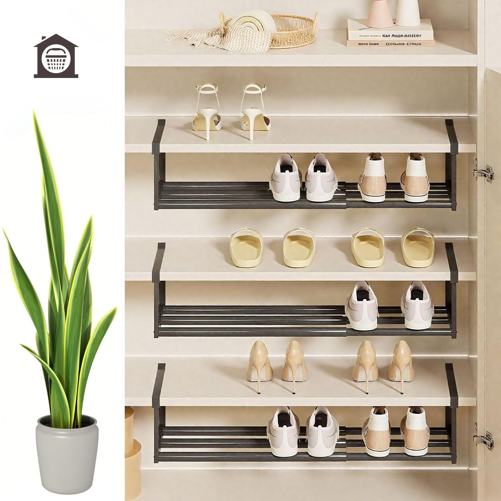 Regulowane i rozszerzalne półki na buty – zestaw 3 (50-90 cm) do szafy, pod szafki kuchenne, kuchnia i spiżarnia (biały), zmaksymalizuj przestrzeń i zmniejsz bałagan.