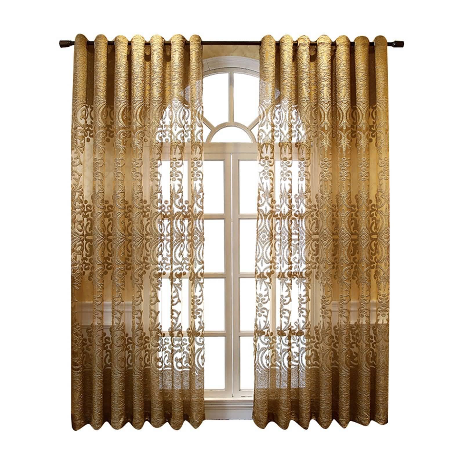 Daesar Gold Vorhänge mit Ösen 2er Set, Vorhänge Lichtdurchlässig 132x244CM Nordisch Jacquard Gardinen Halbtransparent Schlafzimmer Wohnzimmer Küche