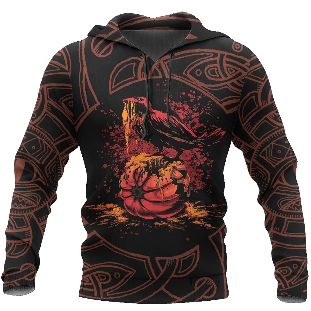 Pull à capuche Halloween imprimé 3D corbeau mythologie viking style streetwear décontracté